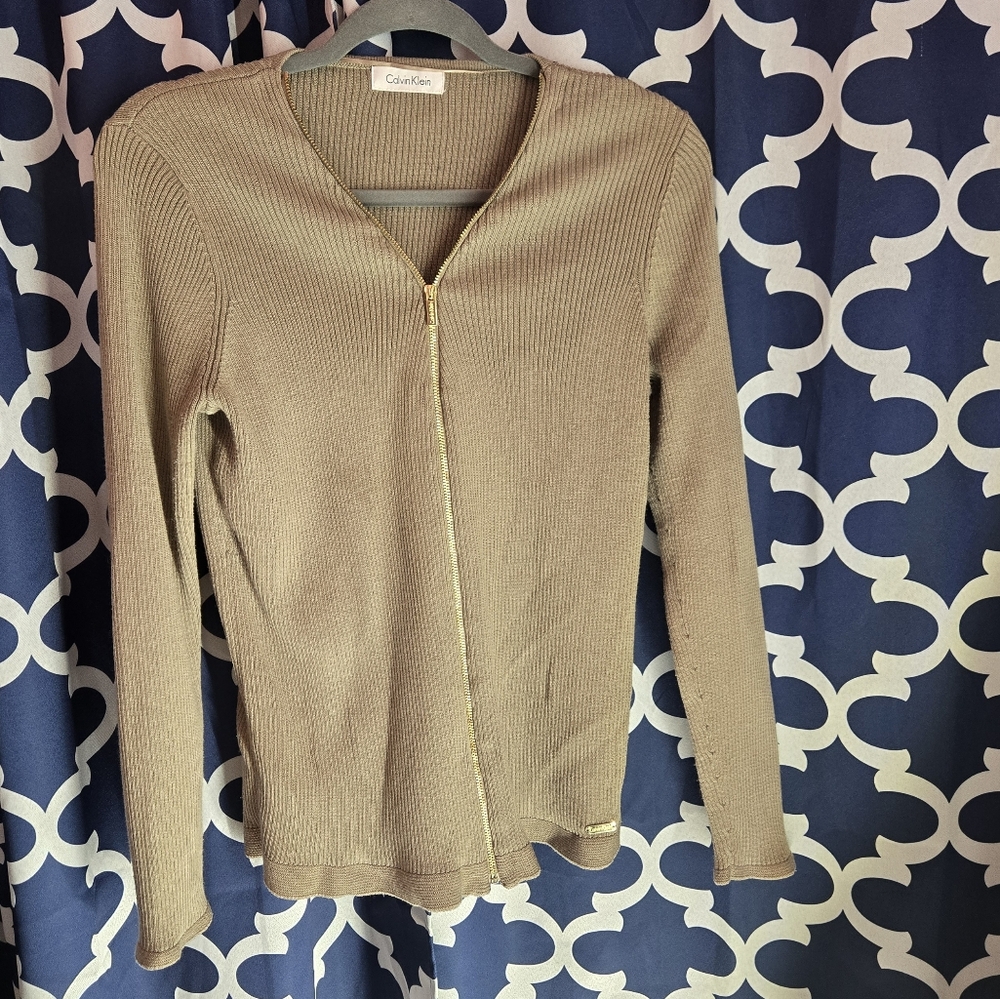 Calvin Klein Women's Tan Zip Sweater/Cardigan
